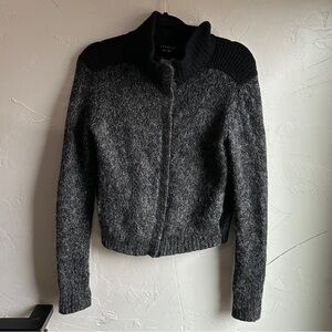 Theory Wool Blend Bomber Jacket Textured Knit  Academia Elevated Basic Sz M